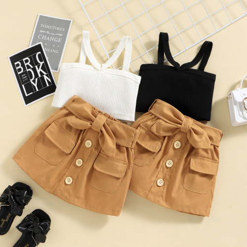 Baoxin children's clothing foreign trade ins cross-border summer new style suspender tops and short skirts two-piece suit