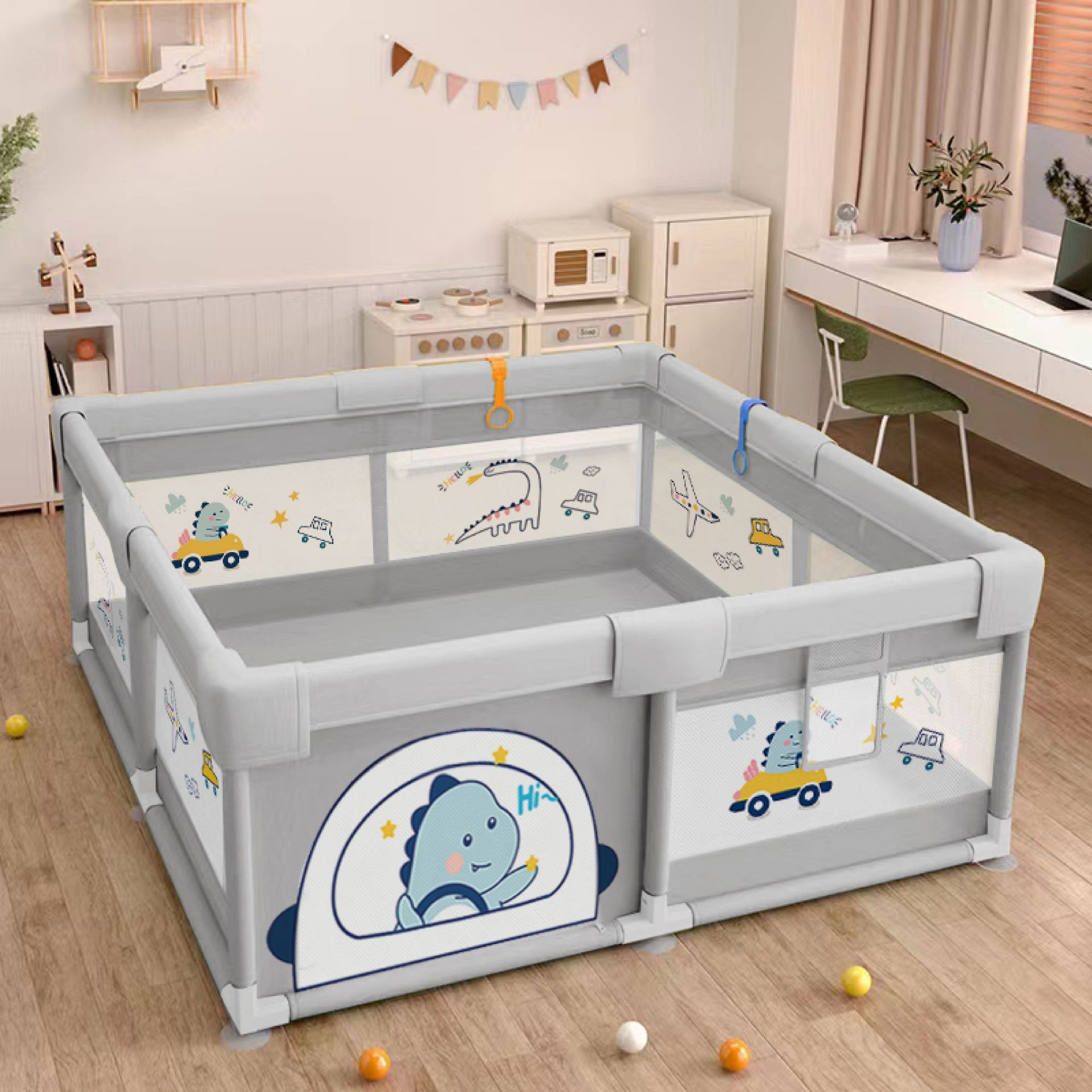 Valla de Juego para Niños, Barrera Protectora de Tela Anticolisión para Gateo en Interiores, Barrera Protectora para Bebés en el Hogar