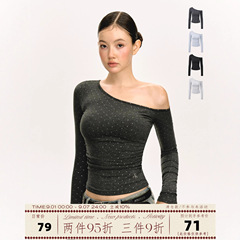 Ariseism 美式设计感露肩长袖T恤女秋季新款辣妹打底内搭修身上衣
