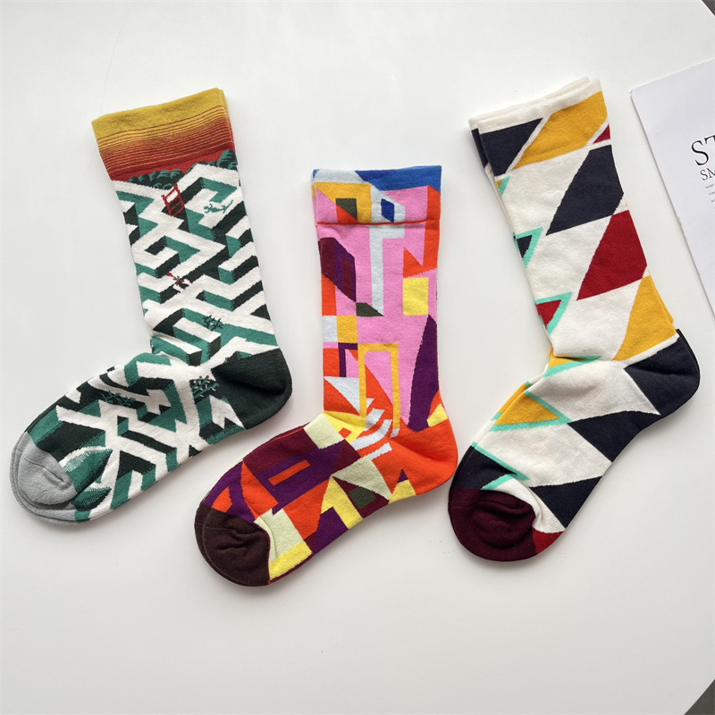 Unisex Lässig Moderner Stil Geometrisch Baumwolle Crew Socken Ein Paar display picture 1