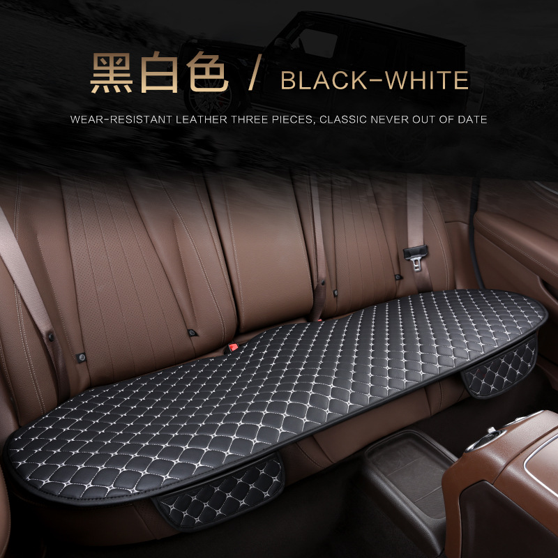 Universal – Single Piece Leather Seat cushion, seat cover - leather-four-point-star-black-white-rear-row-single-piece