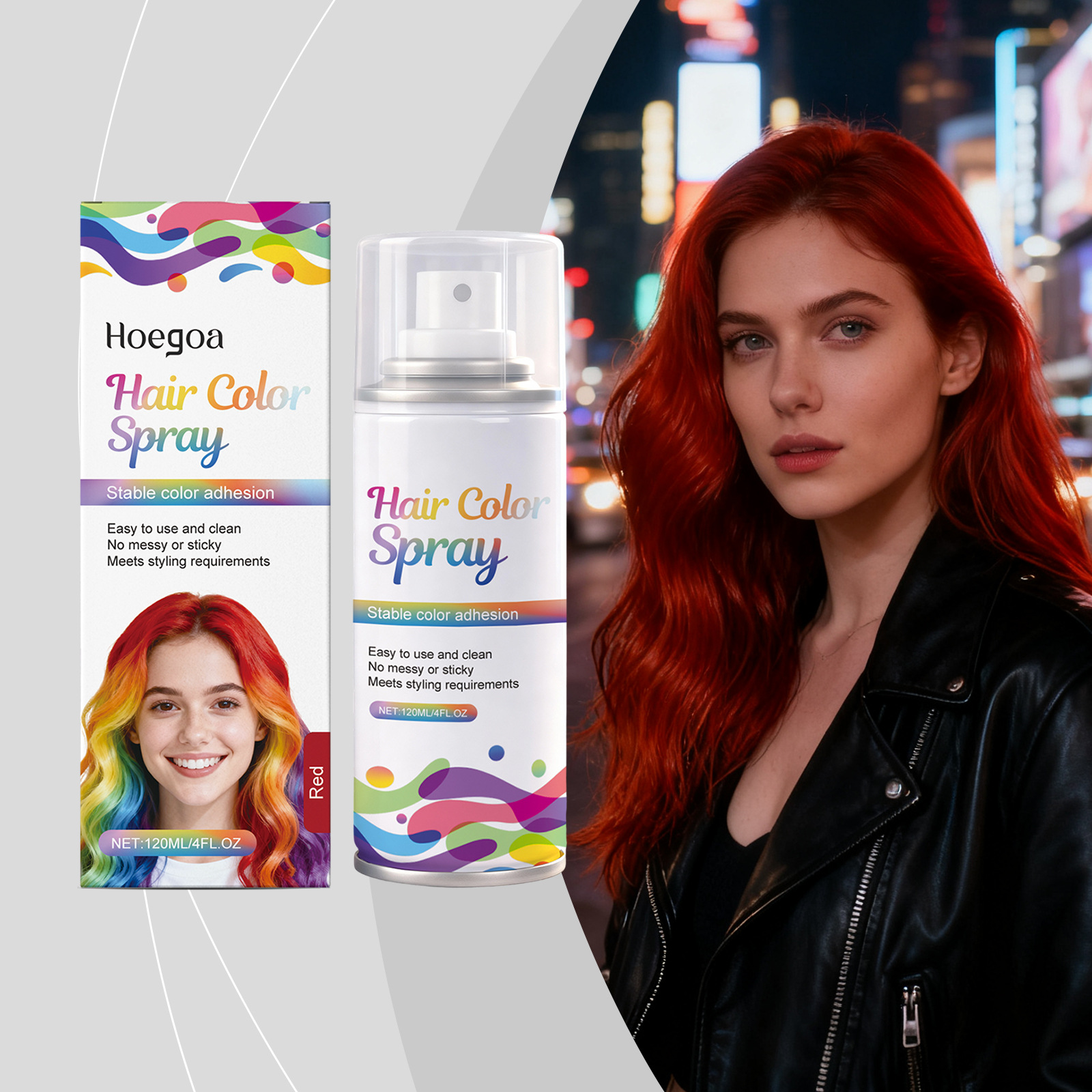 HOEGOA 红色临时美发喷雾 炫彩发色自然显色均匀覆盖时尚美发剂