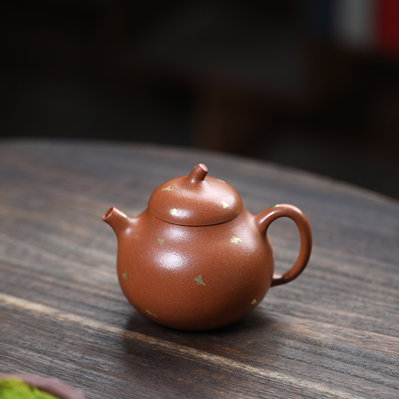 宜興紫砂壺卸売り半手作りティーポット原鉱段泥内押しボール穴撒金茶器ナス壺180ml|undefined