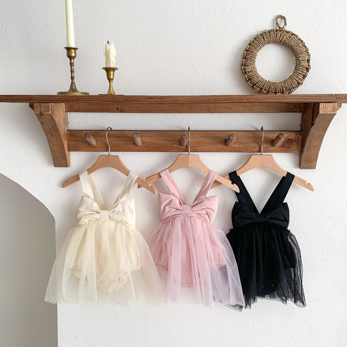 Ins New Children's Summer Dress for Girls with Big Butterfly Bow Tank Top Bodysuit Net Gauze Princess Skirt Baby First Birthday Outfit