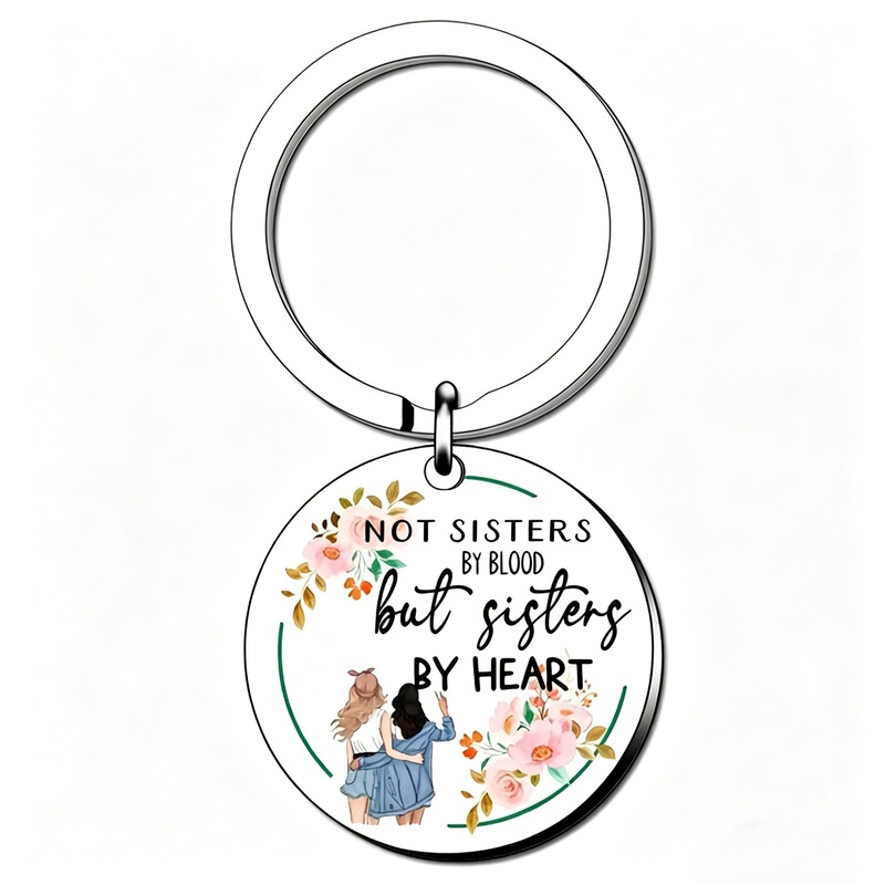 Cross-Border Hot-Selling Color-Printed Stainless Steel Personalized Keychain Sisters Sisters Best Friends Friendship Keychain Small Pendant