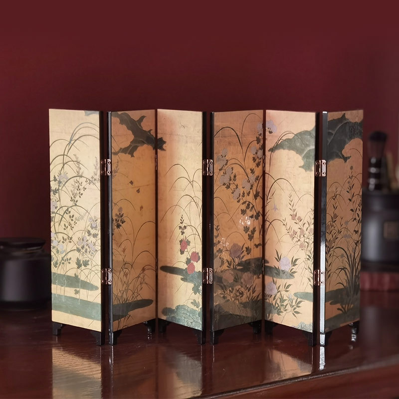 美日式書房桌面小屏風擺件復古創意生日送禮物古典漆器藝術工藝品