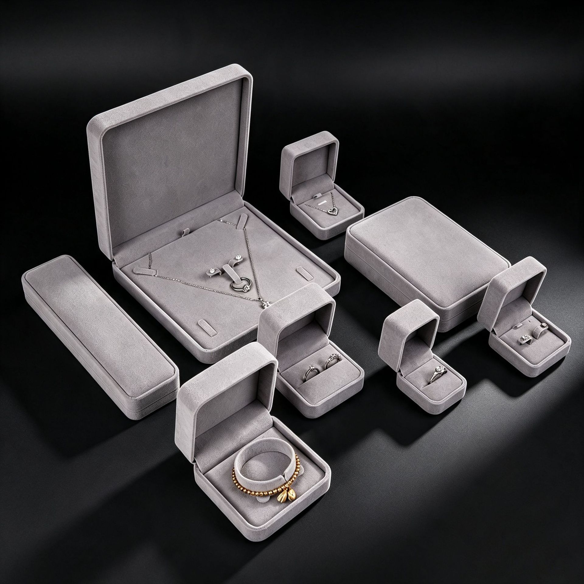 圆角jewelry盒绒布首饰盒戒指盒项链吊坠手镯盒耳钉盒首饰包装盒