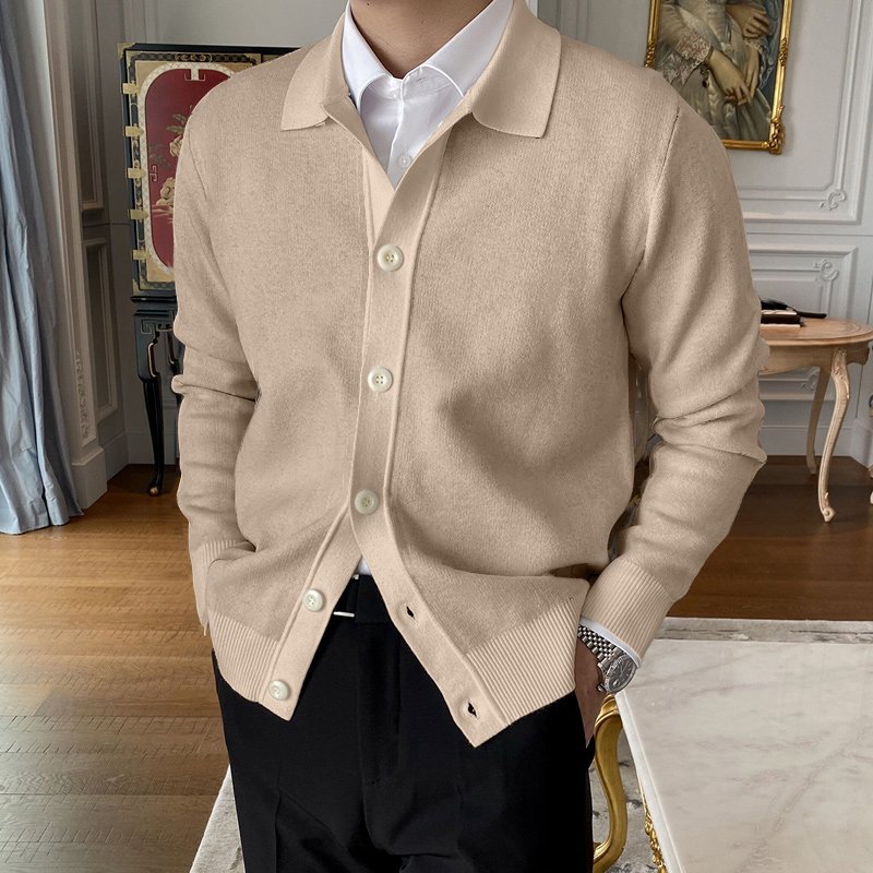 2023 New Spring Casual European Men's Sweater Button Knitted Cardigan Sweater Polo Collar Solid Sweater Jacket_voghion.com
