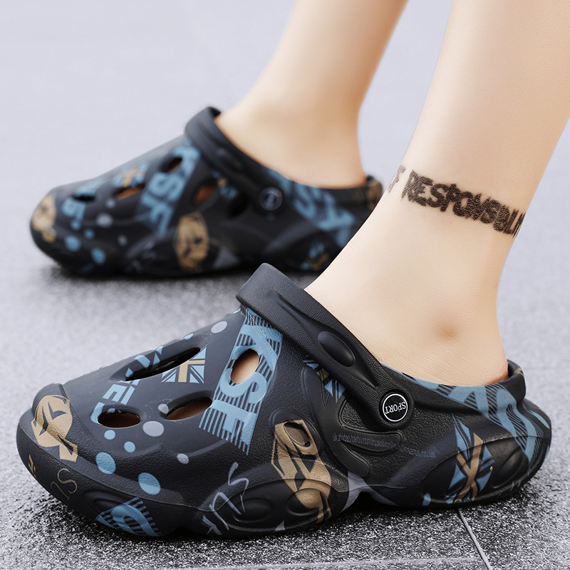 Summer New Trend Thick-Soled Beach Sandals For Men, Non-Slip Closed-Toe Top Quality Large Size Camouflage Clogs_voghion.com