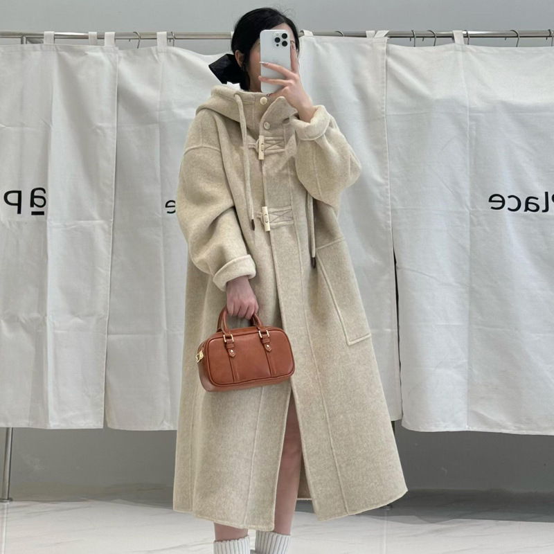 Factory Direct Sales Double-Sided Cashmere Outwear Women's Long 2025 New Korean Style Straight Hooded Woolen Outwear Work Clothing Factory Direct Sales Double-Sided Cashmere Outwear Women's Long 2025 New Korean Style Straight Hooded Woolen Outwear Work Clothing