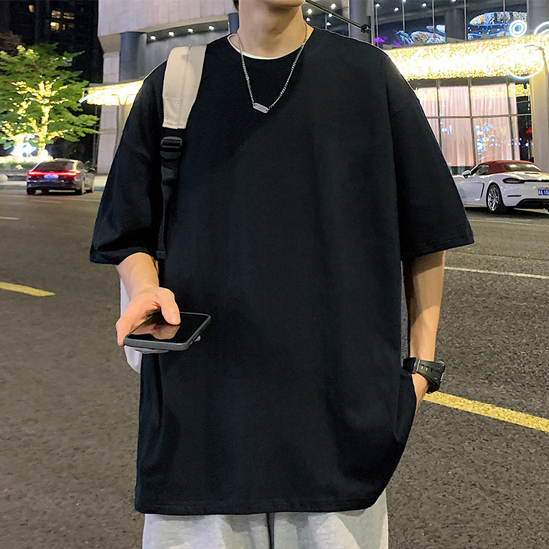 220グラムの重いポンドの純綿の夏の半袖のtシャツの男性のゆったりしている紳士服のtシャツの半袖の純色の底のシャツは二開することができます。|undefined