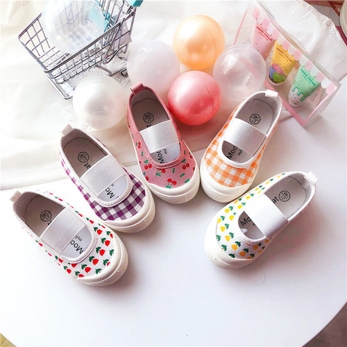 Export spring and autumn new Korean single girls shallow mouth floral elastic band canvas shoes baby soft sole toddler shoes children's shoes