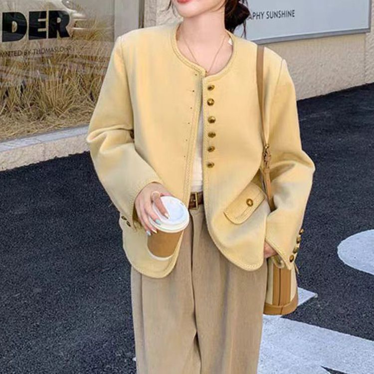 黄色小香风外套女春秋2025新款时髦质感6扣复古中式小众设计上衣|undefined