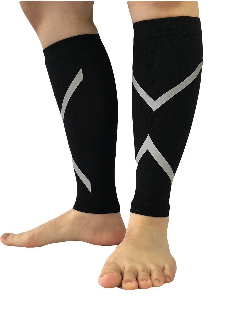 Protectores de Piernas Reflectantes para Correr de Noche, Compresión Protectora, Mangas Deportivas Negras para Ciclismo, Baloncesto, Fútbol, Venta al por Mayor, Personalizadas