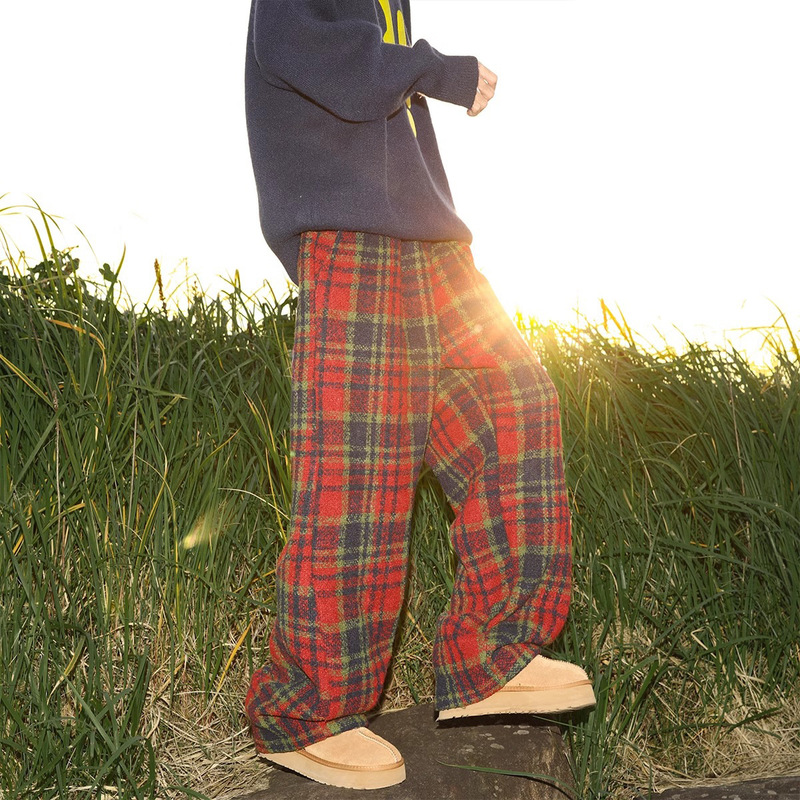Autumn and Winter Maillard Woolen Prellis Pants Men's American-style Straight Casual Pants Loose fleece-lined Thickened Wide-leg Pants for Couple Autumn and Winter Maillard Woolen Prellis Pants Men's American-style Straight Casual Pants Loose fleece-lined Thickened Wide-leg Pants for Couple