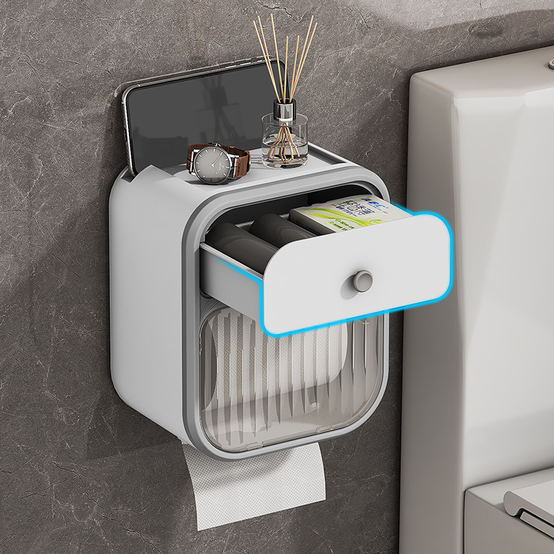 Caja de toallas de papel colgada en la pared sin perforación baño ligero de lujo estantes transparentes caja de almacenamiento doméstica caja de extracción simple caja de plástico