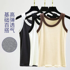 夏季螺紋撞色背心女士圓領吊帶背心無袖內搭背心時尚加寬包邊背心