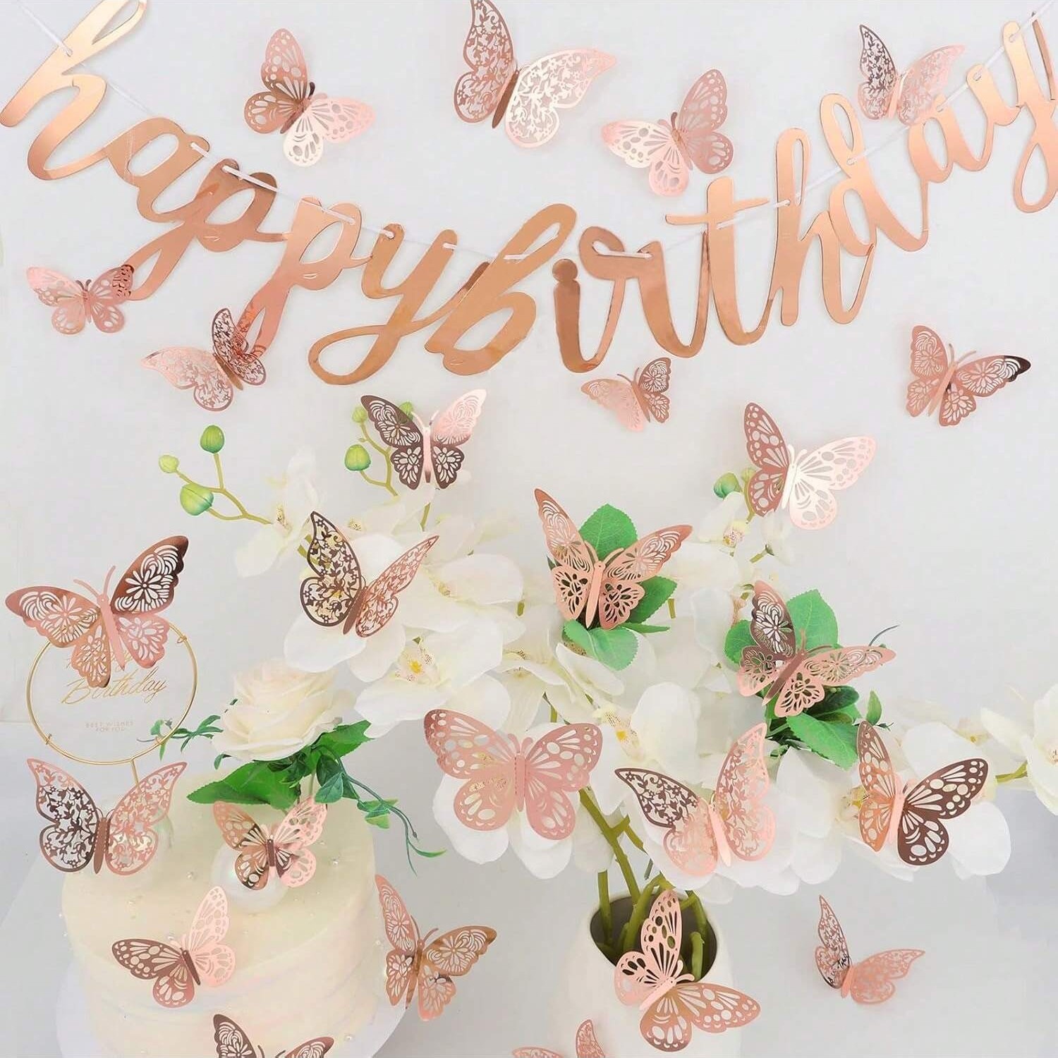 New 3D Stereo Cut Out Butterfly Wall Stickers Golden Birthday Party Decoration Props Butterfly Stickers Wallpaper