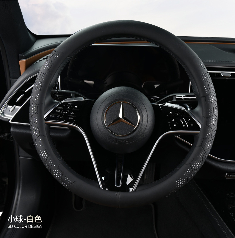25 Years New All-Season Universal Ball Full Leather Stain-Resistant, Cool, Breathable, Sweat-Absorbent and Non-Slip Car Steering Wheel Cover