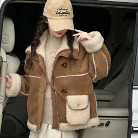 女童外套秋冬款2025新款儿童洋气加厚皮毛一体大衣小女孩加绒外套