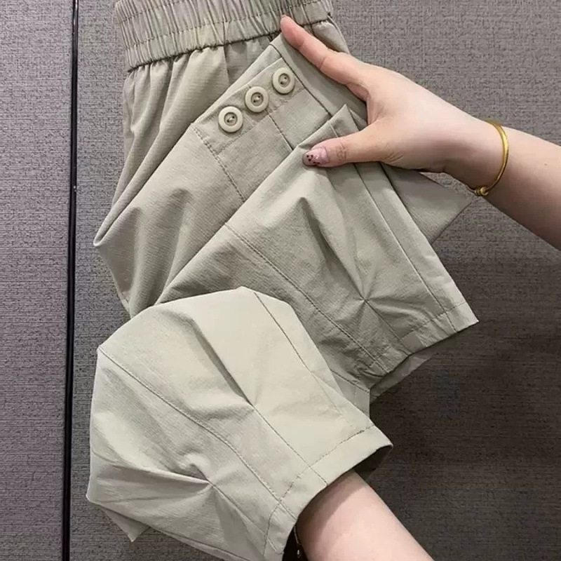 Lightweight ice silk quick-dry cropped harem pants for women, summer high-waisted casual pants for petite women, loose plus-size sports pants Lightweight ice silk quick-dry cropped harem pants for women, summer high-waisted casual pants for petite women, loose plus-size sports pants