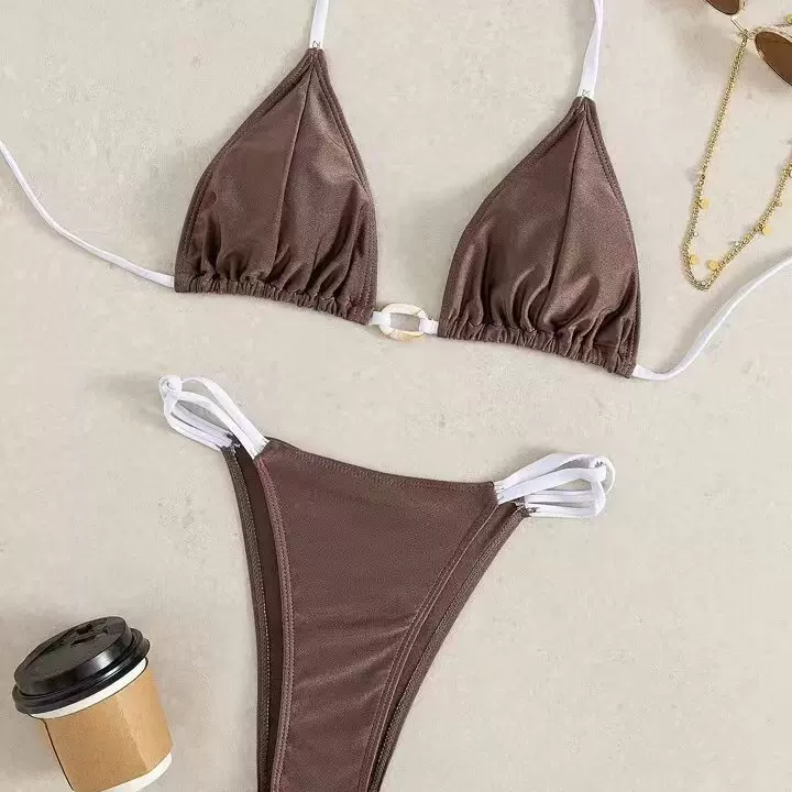 2025年跨境欧美新款绑带比基尼女士分体泳衣