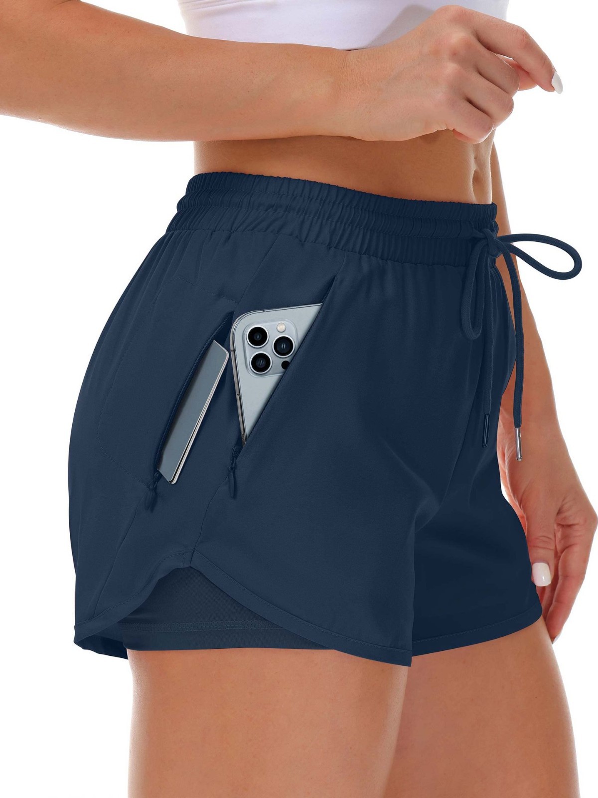 Women's Sports Shorts Running Yoga Fake Two-piece Anti-walking Shorts Fitness Elastic Exercise Slimming Tight Pants