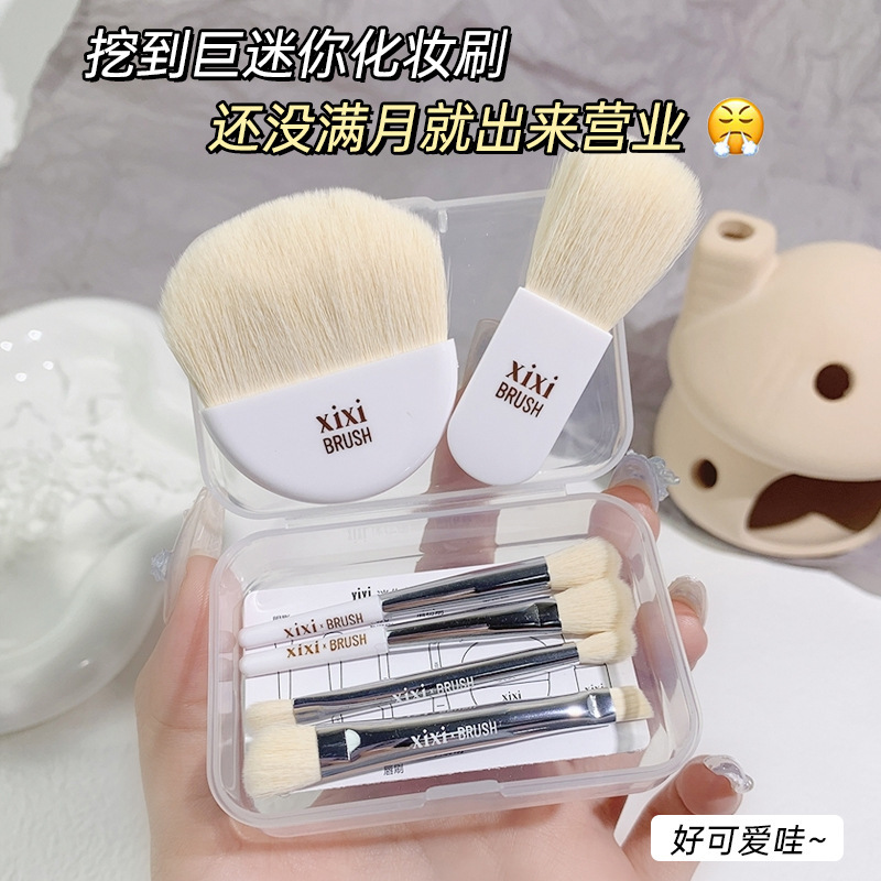 xixi mini portable set of 6 brushes for beginners soft animal hair eye shadow brush blush brush makeup brush set