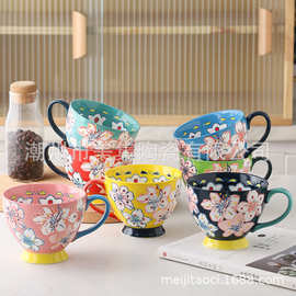 轻奢手绘陶瓷马克杯耐高温大容量401-500ml情侣礼品杯白瓷