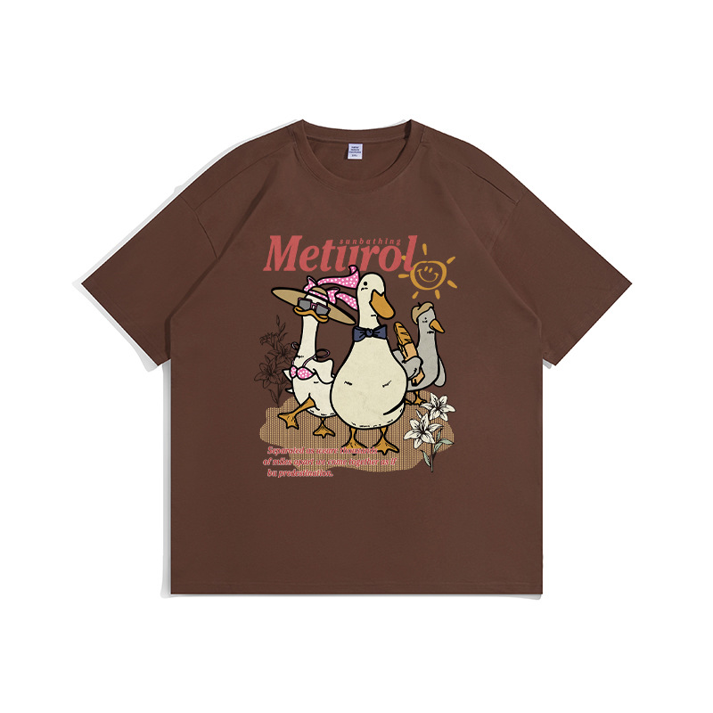 American Trendy Duck Print Kurzarm T-Shirt Herren Loose Oversize Trendy High Street Paar Vielseitiges T-Shirt_voghion.com