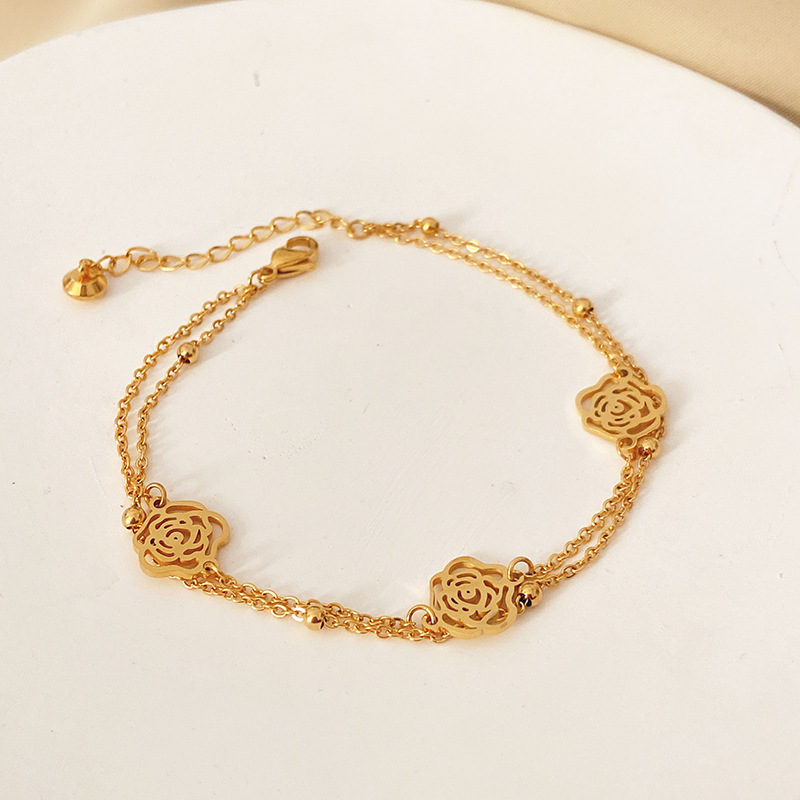 Wholesale Jewelry Casual Lady Simple Style Heart Shape Titanium Steel Gem Inlay Anklet display picture 8