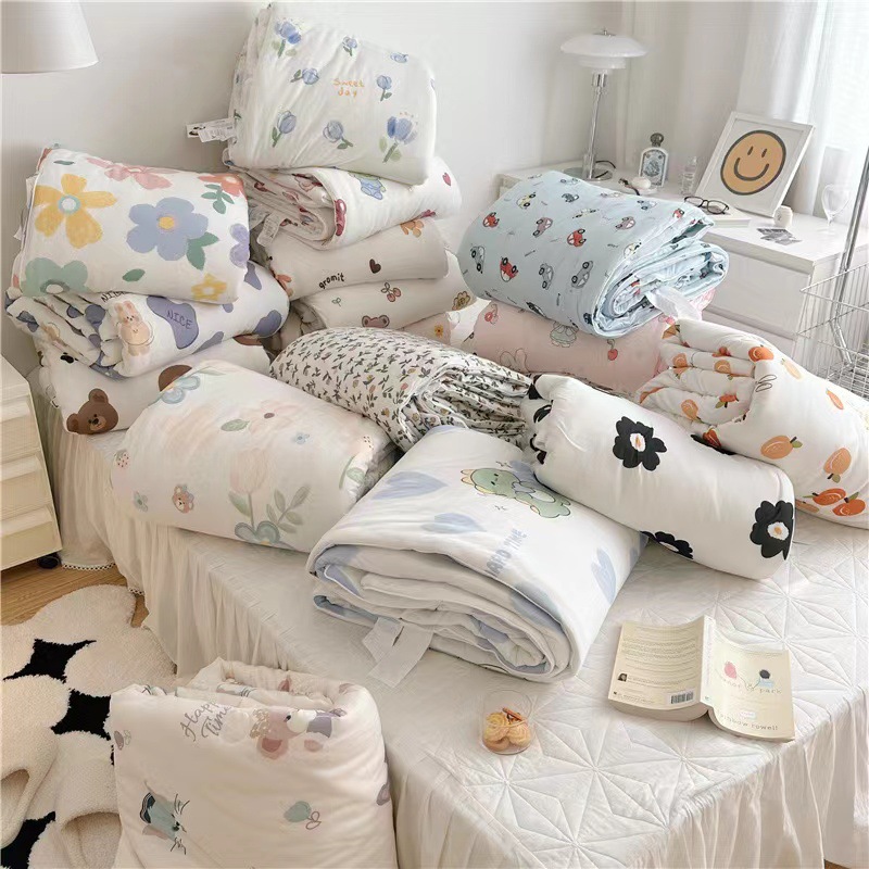 Foreign Trade Class A Fresh Print Knitted Cotton Summer Blanket Soybean Summer Cool Blanket Washable Children's Air Conditioner Cover Thin Blanket