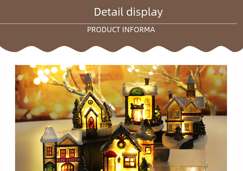 Cross-border New Christmas Decorations Resin Small House Micro Landscape Resin House Christmas Creative Luminous Small House_voghion.com