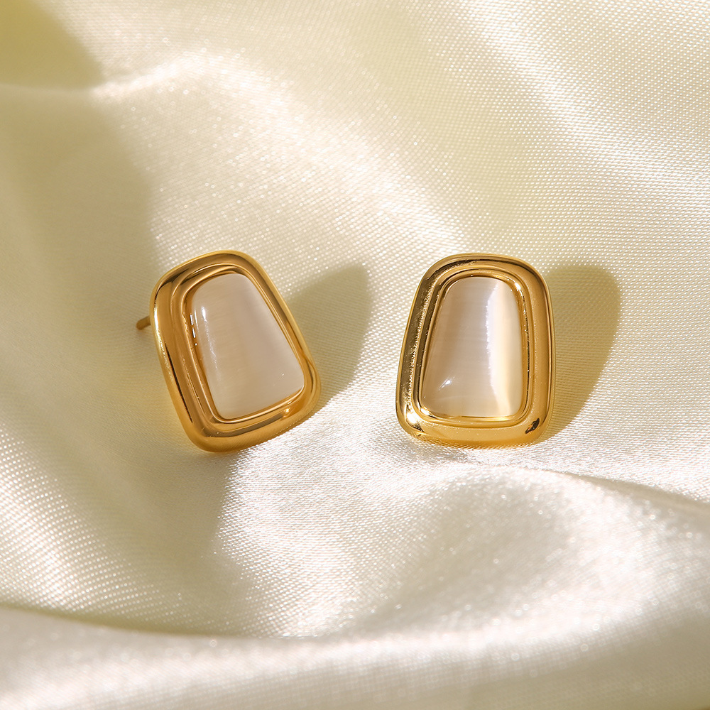 Fashion Square Stainless Steel Ear Studs Gold Plated Inlay Opal Stainless Steel Earrings display picture 3