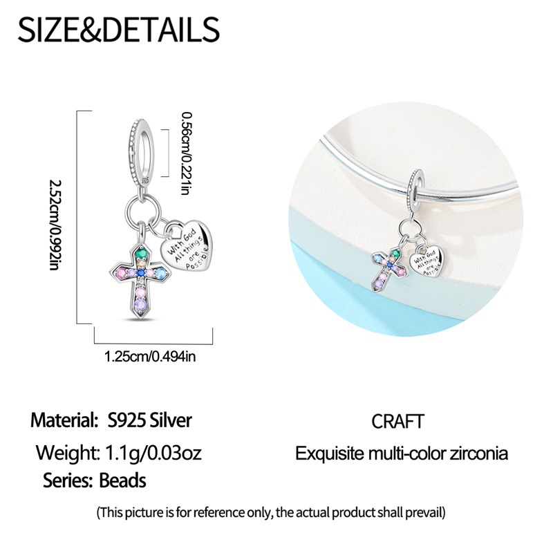 925 Sterling Silber Charm Unsere Liebe Frau der Liebe Kreuz Perle Charm DIY Schmuck Armband Zubehör_voghion.com