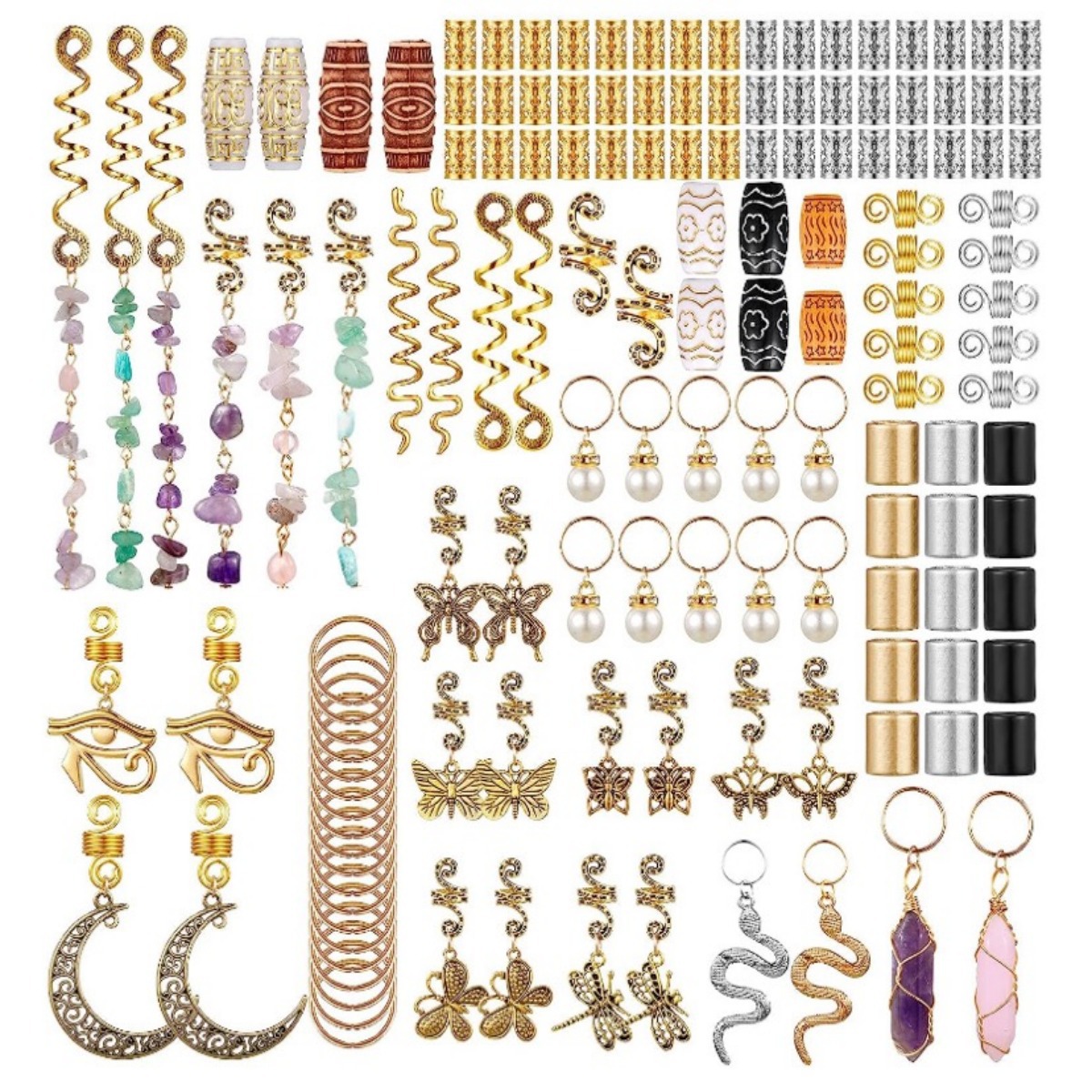 Colgante de piedra natural 146-pieza peluca accesorios sucio trenza anillo de pelo decorativo anillo de pelo aleación espiral clip hoja colgante