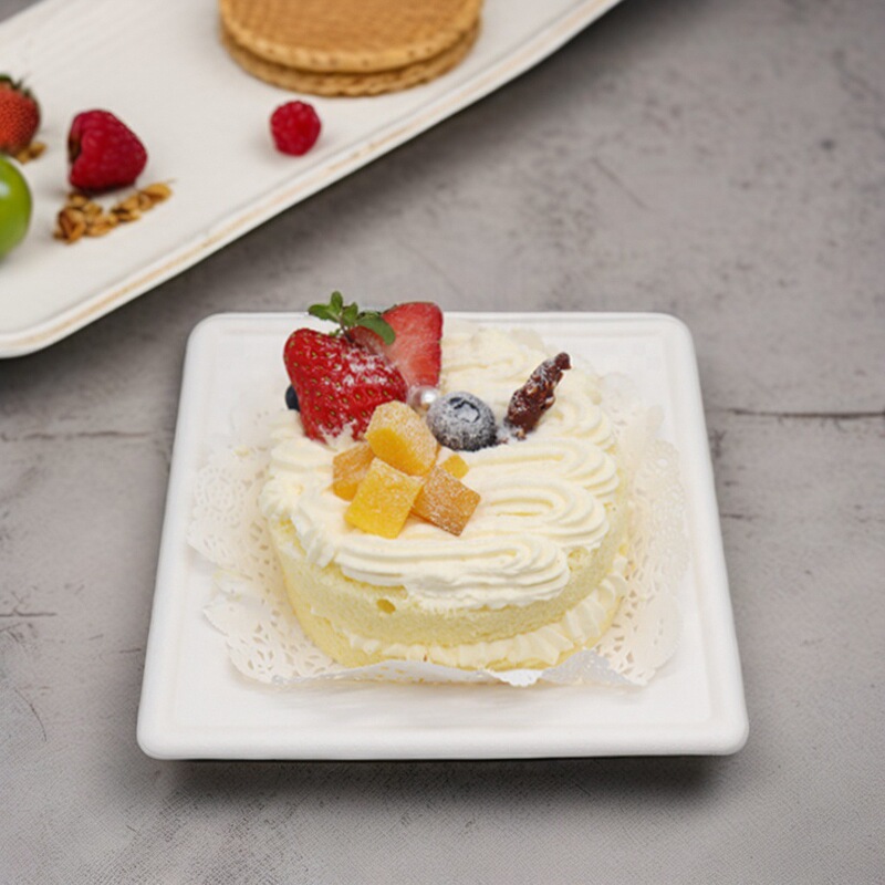Compostable Cake Tray 8inch Sugarcane Pulp Biodegradable Tableware Dinner Plate Disposable Tableware Bamboo Pulp Dinner Plate
