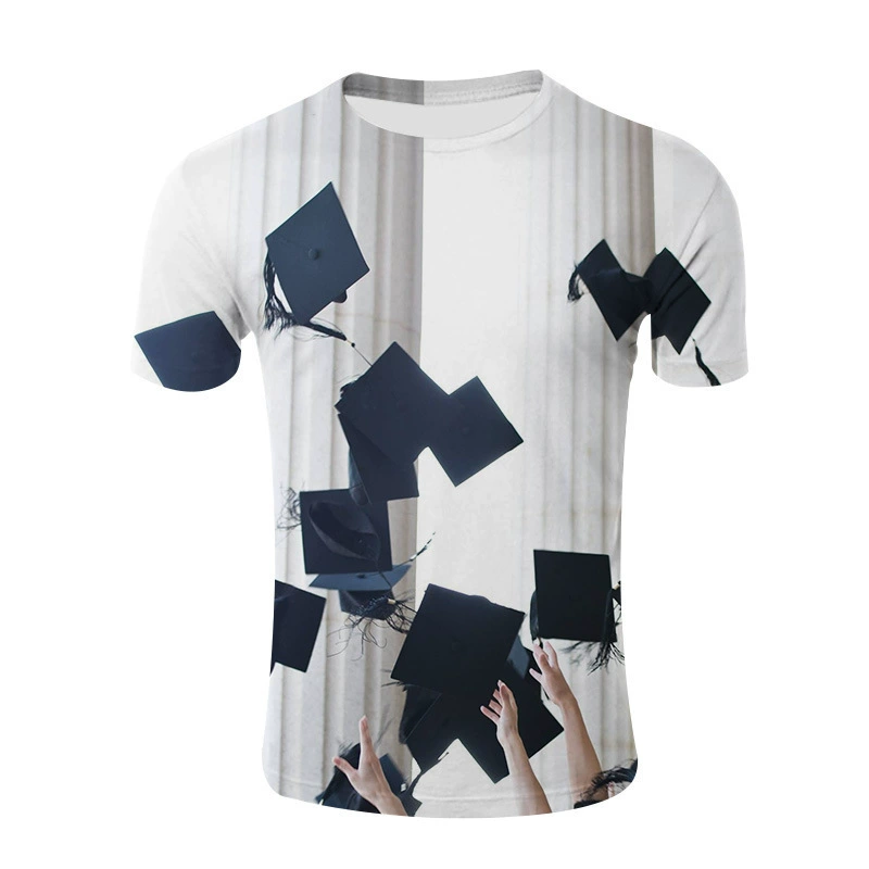 AliExpress Amazon Подростковая Летняя мужская футболка с 3D цифровым принтом, выпускной сезон, узор с круглым вырезом, свободная