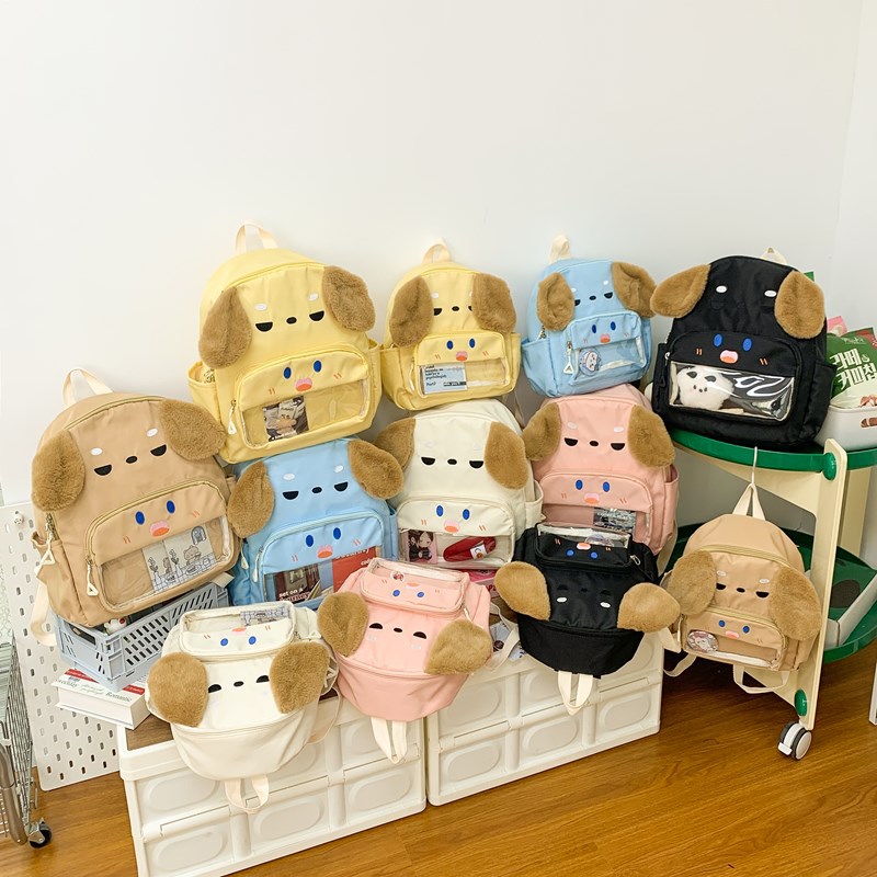 Jardín de infantes bebé mochila pequeña caricatura lindo cachorro mochila para niños y niñas nueva ventana transparente mochila para niños