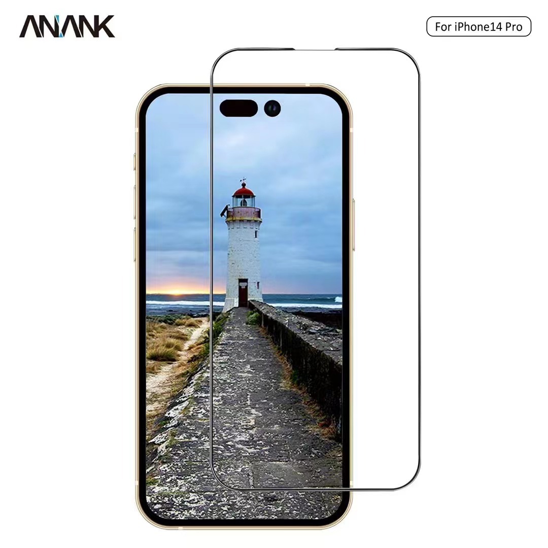 ANANK marca iPhone15Pro pantalla de seda dos fuerte película templada galvanoplastia capa oleófoba 15PROMAX etiqueta protectora