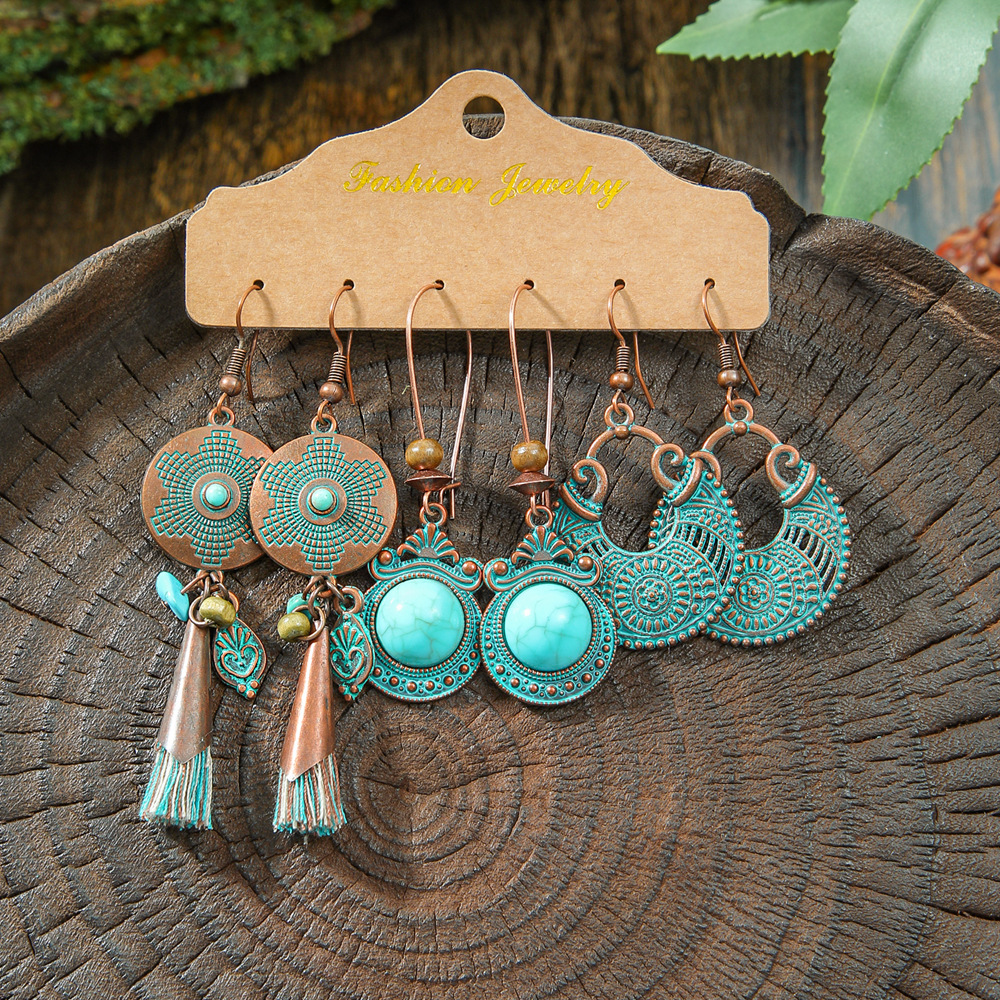 Factory direct earrings 3-piece cross-border European and American fashion jewelry combination set irregular earrings tassel earrings