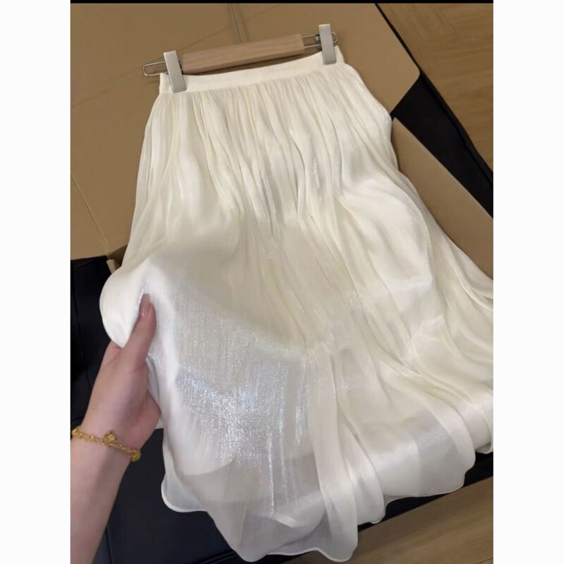 Super Fairy Flowing Sand Skirt for Women, New Summer Style, Sweet and Slimming, High-Waisted, Drapey, Solid Color, Versatile, Mid-Length Skirt Super Fairy Flowing Sand Skirt for Women, New Summer Style, Sweet and Slimming, High-Waisted, Drapey, Solid Color, Versatile, Mid-Length Skirt