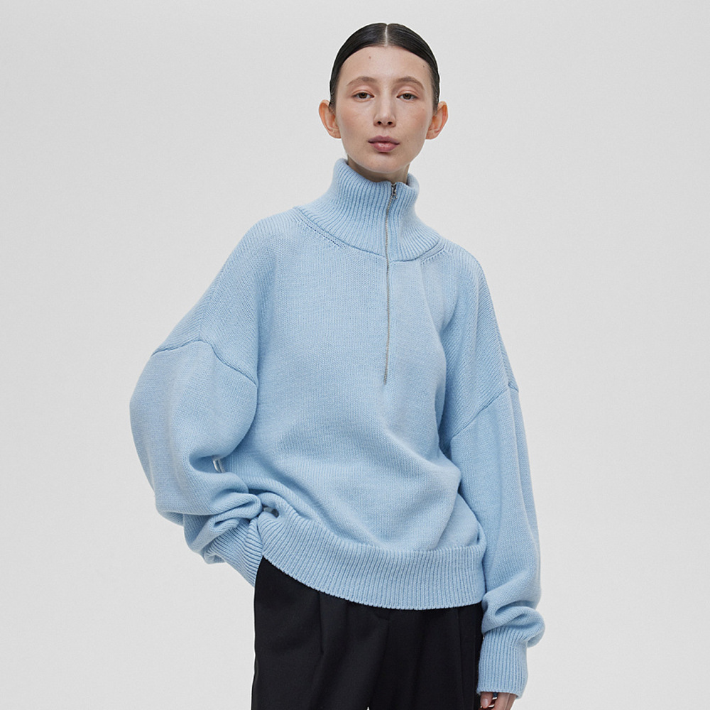 Transfronterizos de cuello medio cremallera suéter de cabeza mujer Europa y los Estados Unidos otoño y invierno 2025 nuevo suelto camiseta de punto perezosa camiseta superior