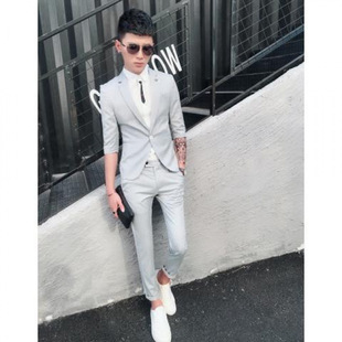 Summer Mid-Sleeve Small Suit Men's Jacket Korean Style Slim and Handsome Set of Hairstylist Three-Quarter Sleeve Suit Thin Style