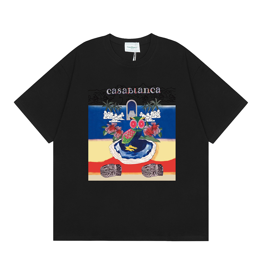 Casa Casablanca manga corta versión correcta ins camiseta de algodón casual de la marca de moda de nicho europea y americana de algodón de la calle