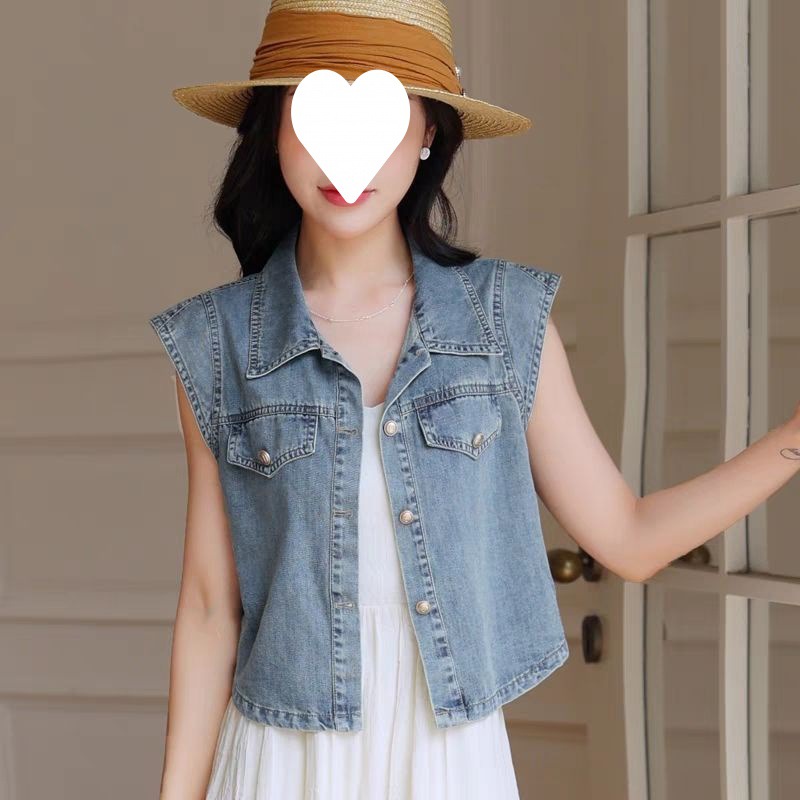 Fashionable Denim Vest Women's Summer Thin 2024 New Style Sleeveless Short Vest Top for Small People