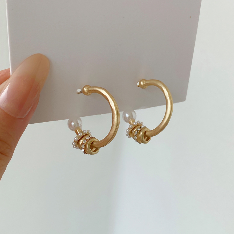 Sterling Silver Needle Japanese And Korean Style Fashionable All-match C- Shaped Earrings Personalized Simple Metal Texture Frosted Earrings H3627 display picture 3