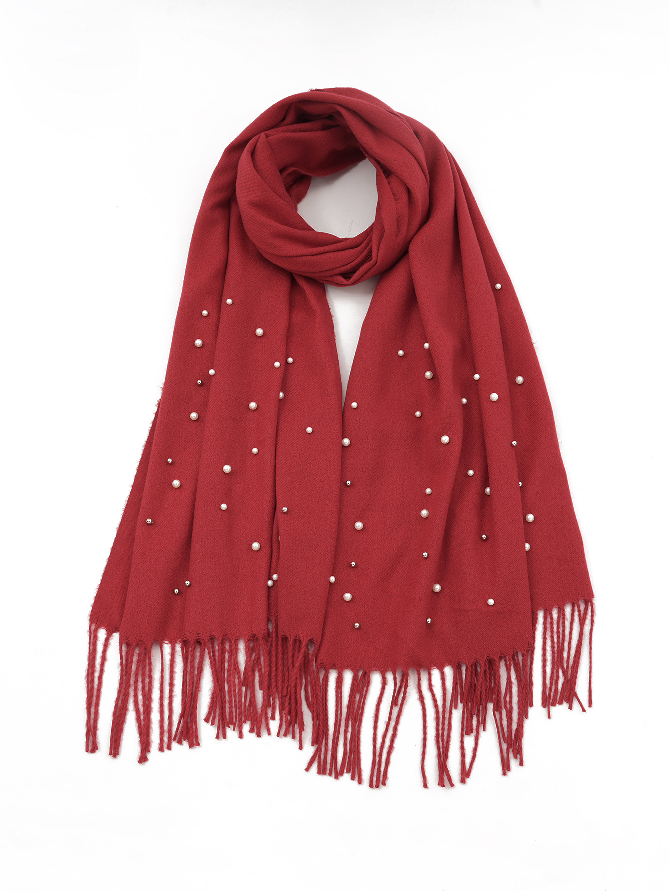 Vente chaude nouvelle automne et hiver couleur unie cheveux épineux clou perle châle en Europe et en Amérique, écharpe femme gland chaud épaissi_voghion.com