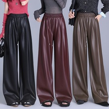 品牌高档时尚绵羊皮皮裤女2025年冬季新款高腰加厚直筒阔腿裤子女