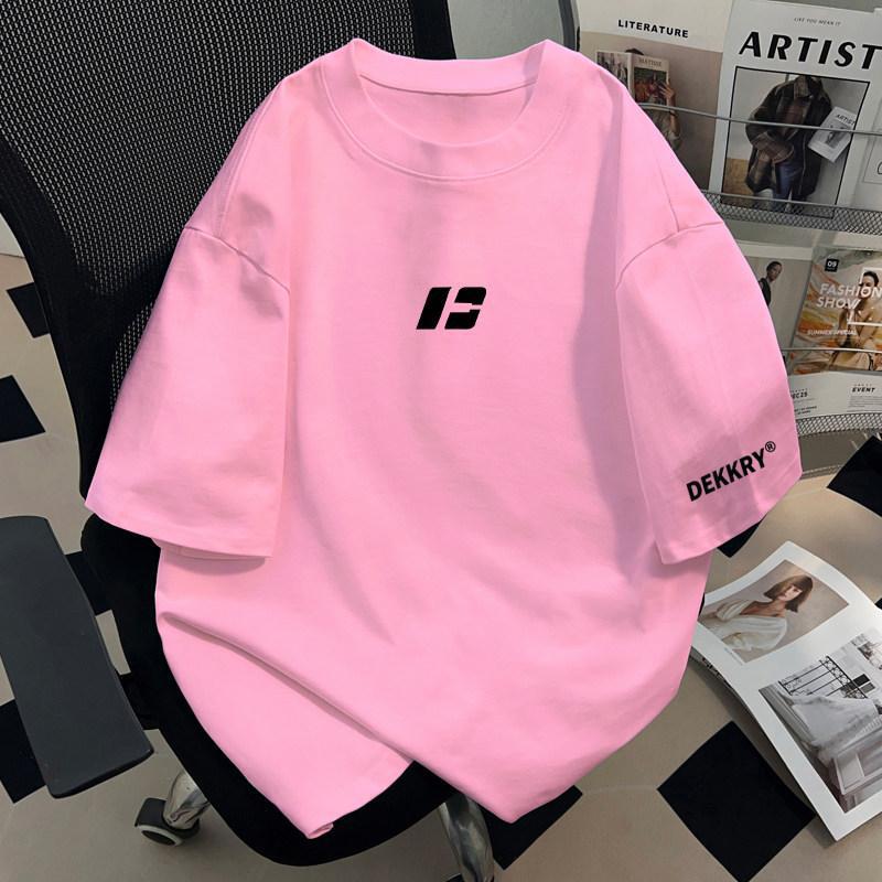American-Style 100% Pure Cotton Short-Sleeve T-Shirt, Summer Pink Color, Unisex, Ins Couple's Outfit, Simple Half-Sleeve Cool Top